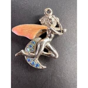 Vintage Kirk’s Folly Fairy Moon Pendant Aurora Borealis Rhinestones